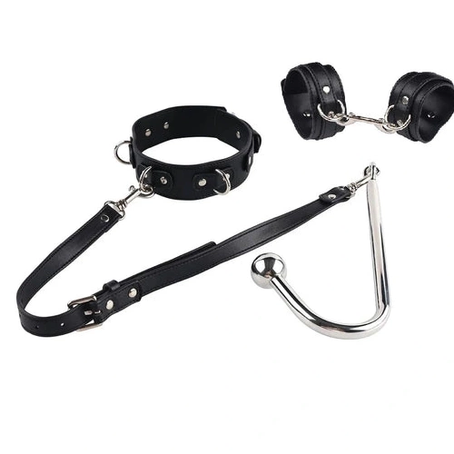 Anal Hooks 5334 Beaded Hook with Elegant Cuffs and Anal Collar 1007